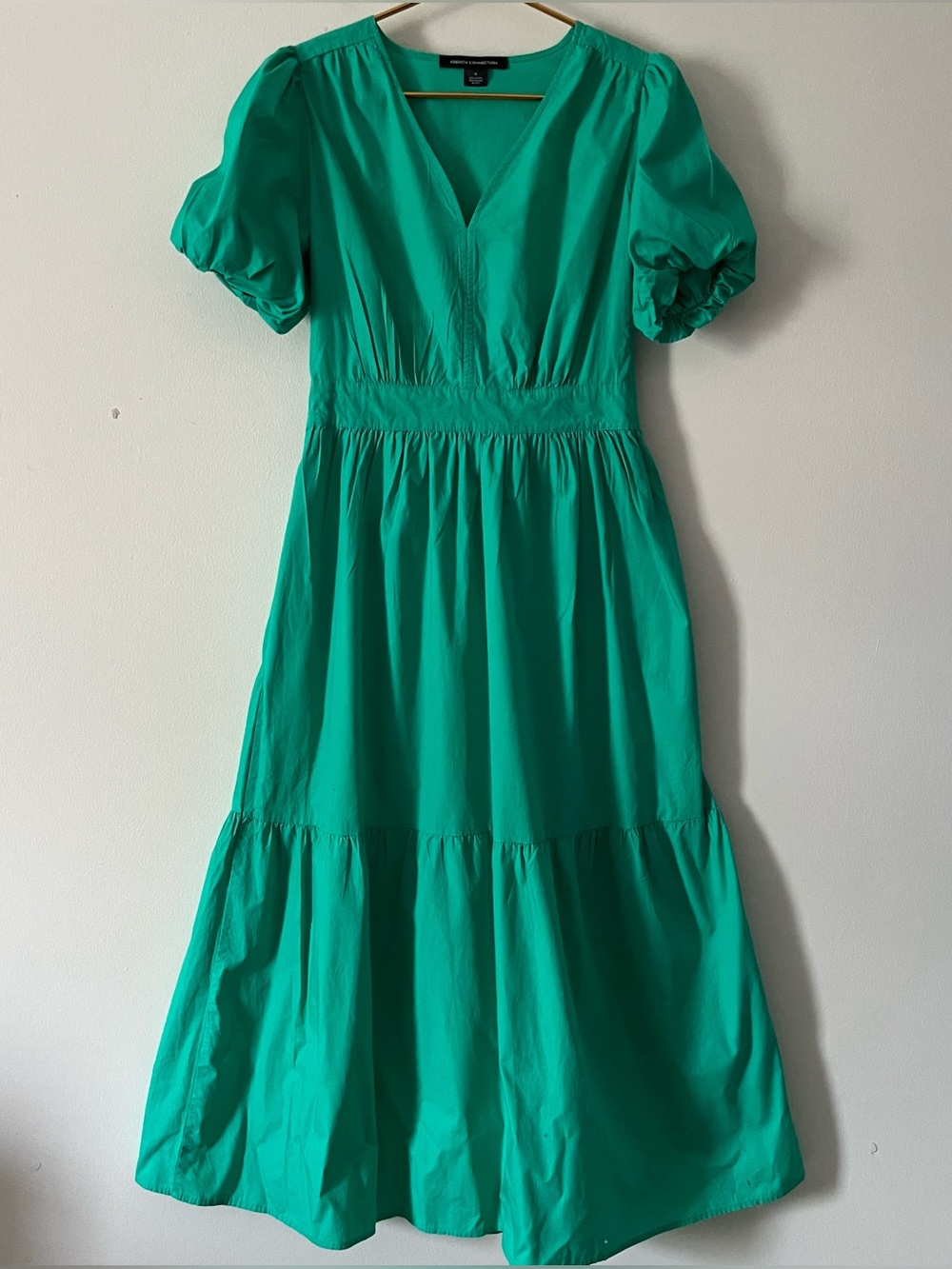 French Connection Emerald Green Puff-Sleeve Maxi Dress Wedding Guest Vacation M